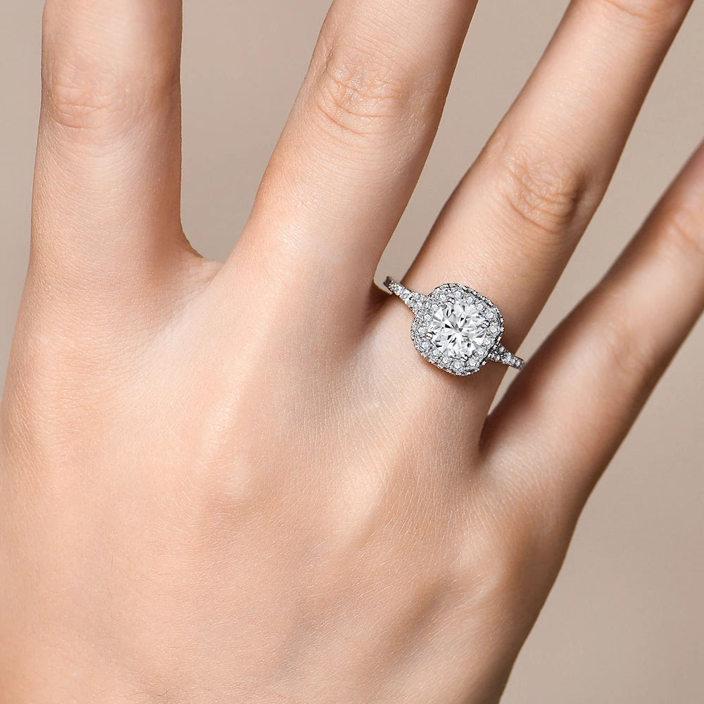 7.0mm Round Cut Moissanite Ring for Women D VVS1 1.2CT Lab Diamond S925 Sterling Silver Engagement Wedding Jewelry Gift