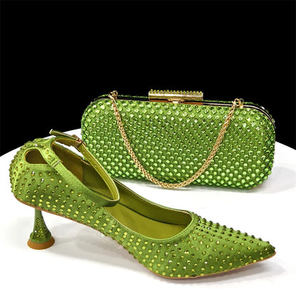 Women's Heels and Bag Set – Elegant Rhinestone Designer Shoes for Weddings & Special Occasions