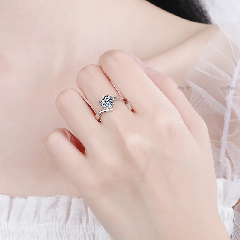 0.5ct-2ct Moissanite Ring Lab Diamond Ring for Women S925 Silver Snowflake Engagement Wedding Band Jewelry Certified