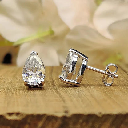 Waterdrop Solitaire Moissanite Stud Earring with Certificate 1-4CT Pear Cut Diamond Ear Studs S925 Silver Jewelry for Women Men