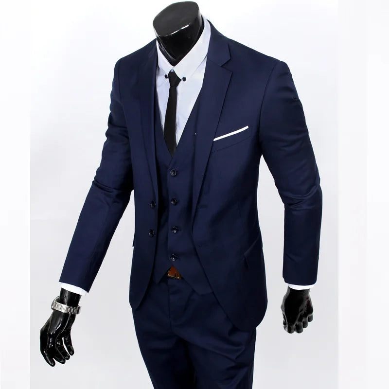 Groom Suit Men Three Piece Set British Style Slim Fit Wedding Suit Business Casual Summer