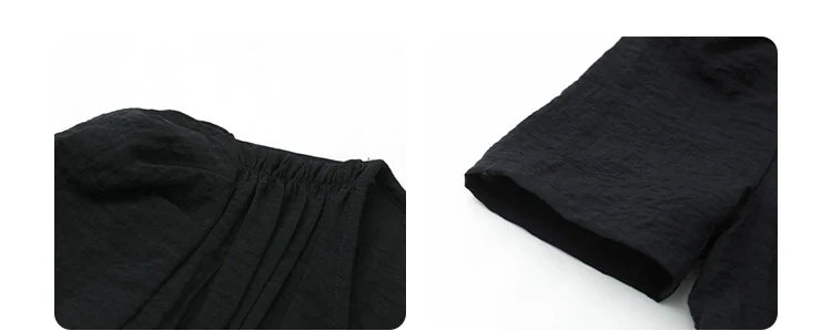 Women Dresses French Style Vintage V-neck Puff Sleeve Long Dress Solid Black Loose Female Clothing Summer New 2023