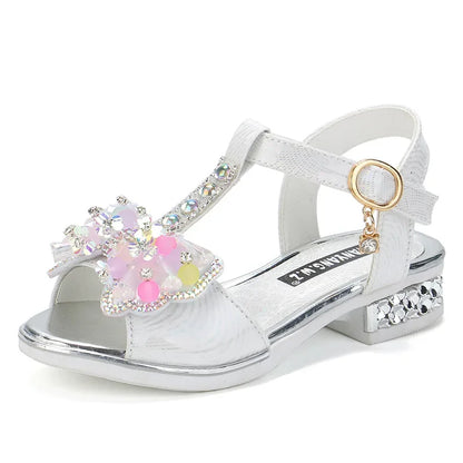 Girls Dance Shoes Non-slip Soft Sole Kids Princess Shoes T-strap Open Toes 2025 Summer New Children Sandals Sweet Bows Non-slip