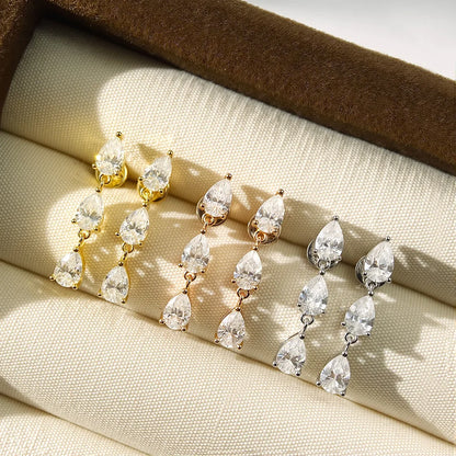 Pear Cut 3-Stone Full 3EX Moissanite Short Dangle Drop Earrings for Women s925 Silver Teardrop Earring Party Jewelry Gift