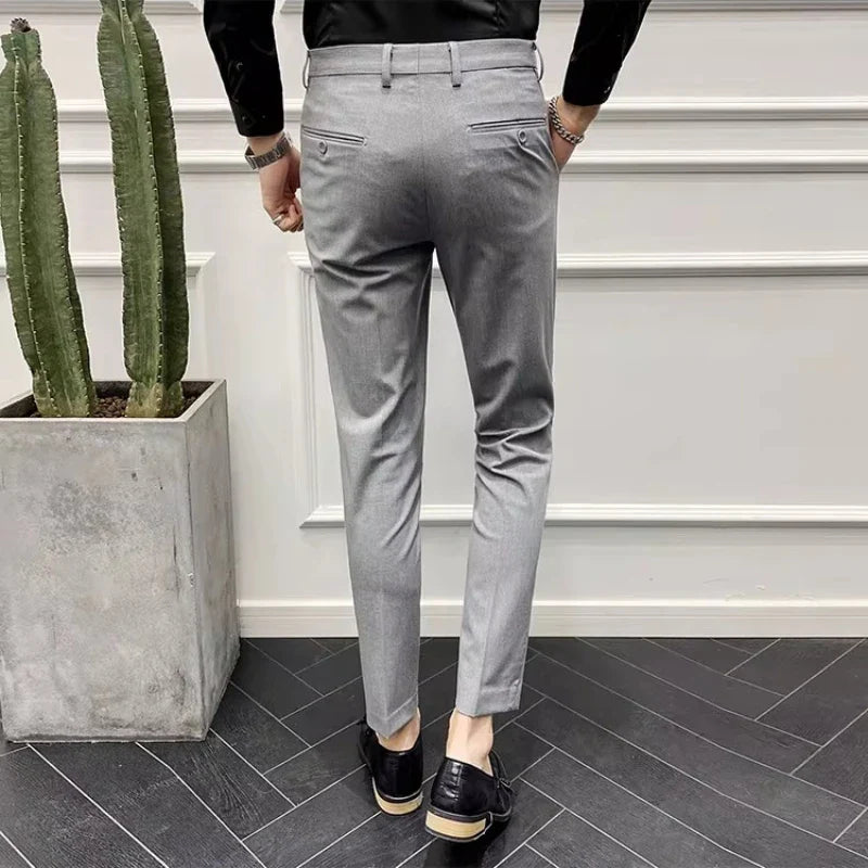 Men's Slim Fit Chino Pants with Embroidered Design - Classic Korean Style Casual Trousers for Daily Wear 28-42