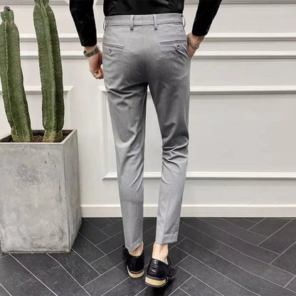 Men's Slim Fit Chino Pants with Embroidered Design - Classic Korean Style Casual Trousers for Daily Wear 28-42