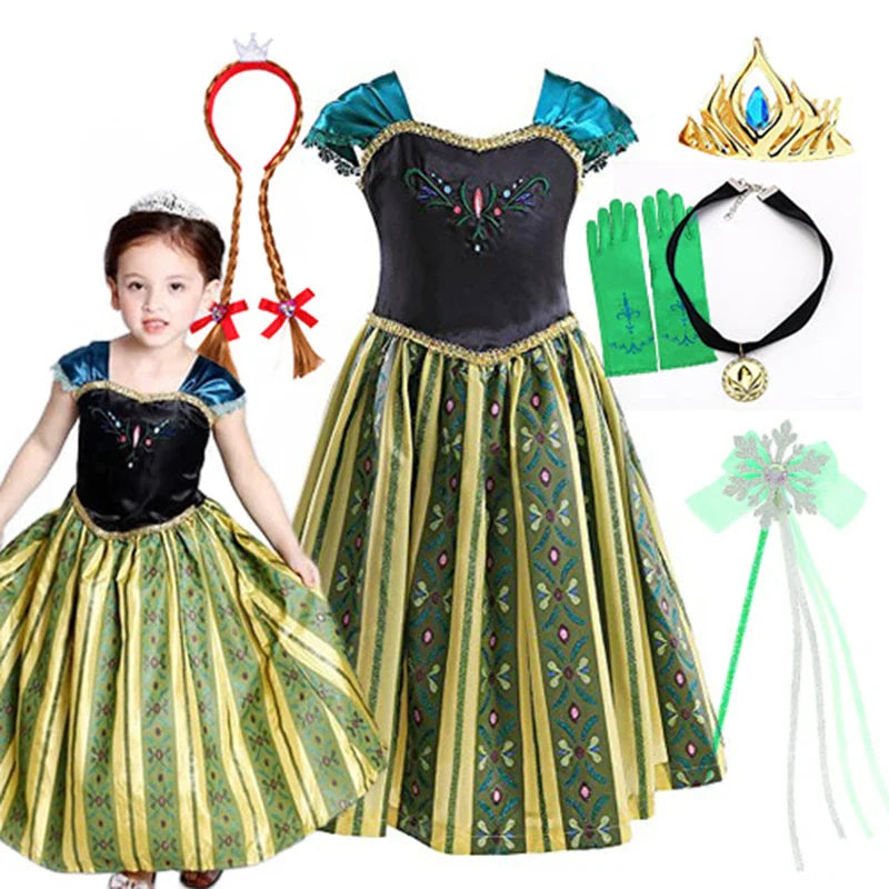 2026 Exquisite Anna Coronation Gown Toddler Snow Queen Halloween Princess Dress Girl Make up Party Birthday Fancy Elsa Costume