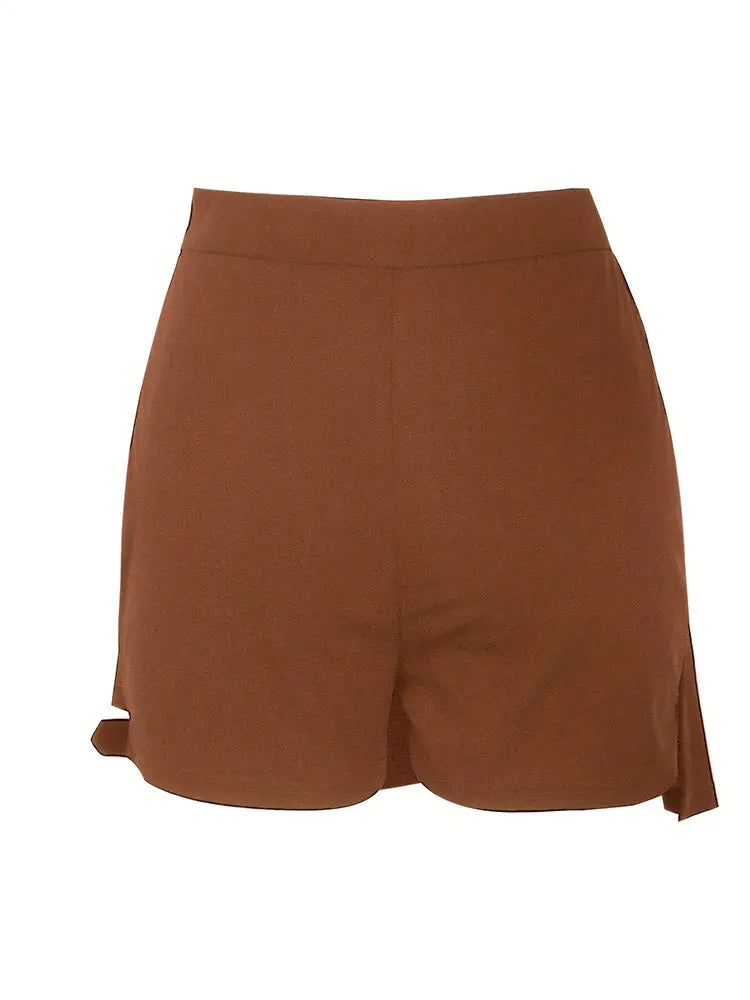 New Plus Size Metal Button Irregular Skirt Pants Sexy Thigh Strap Solid Mini Culottes Fashion Versatile Women's Clothing Bottoms