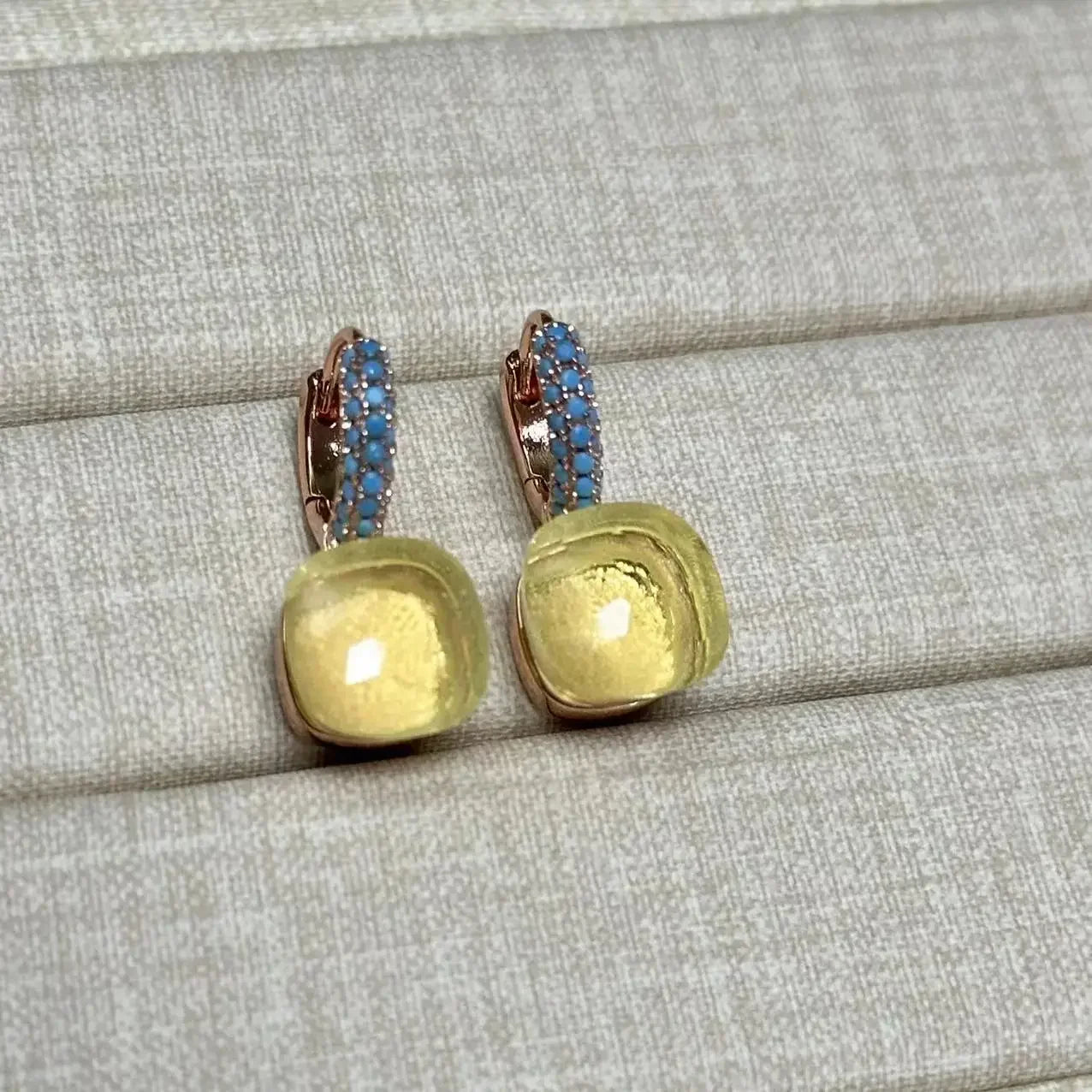 10.6mm Nudo Earrings Inlay Turquoise Zircon For Women Blue Topaz Drop Candy Square Crystal Earring Fashion Jewelry Gift