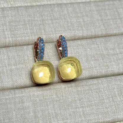 10.6mm Nudo Earrings Inlay Turquoise Zircon For Women Blue Topaz Drop Candy Square Crystal Earring Fashion Jewelry Gift
