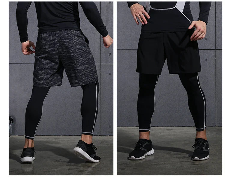 Mens Gym Compression Leggings Sport Training Pants Dry Fit Running Tights Fitness Basketball Jogging Workout Trousers Polyester