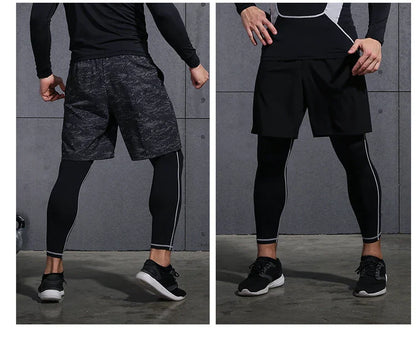 Mens Gym Compression Leggings Sport Training Pants Dry Fit Running Tights Fitness Basketball Jogging Workout Trousers Polyester