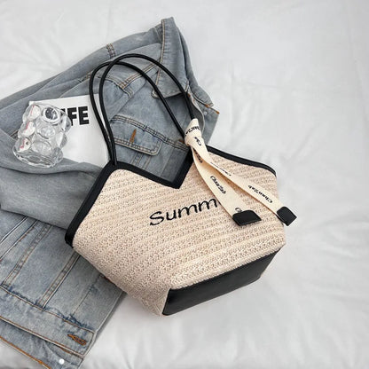 Straw Leisure Capacity Beach Shoulder Bag Retro Handmade Woven Shoulder Bag Summer Leisure Bag Commuting Women's Handbag