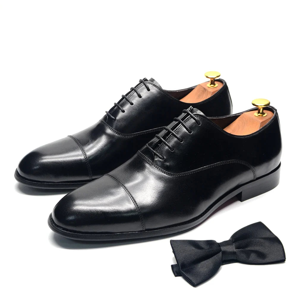Genuine Leather Handmade Men's Oxford Dress Shoes Cap Toe Lace-Up Classic Business Office Shoe Wedding Party Formal Shoes Man