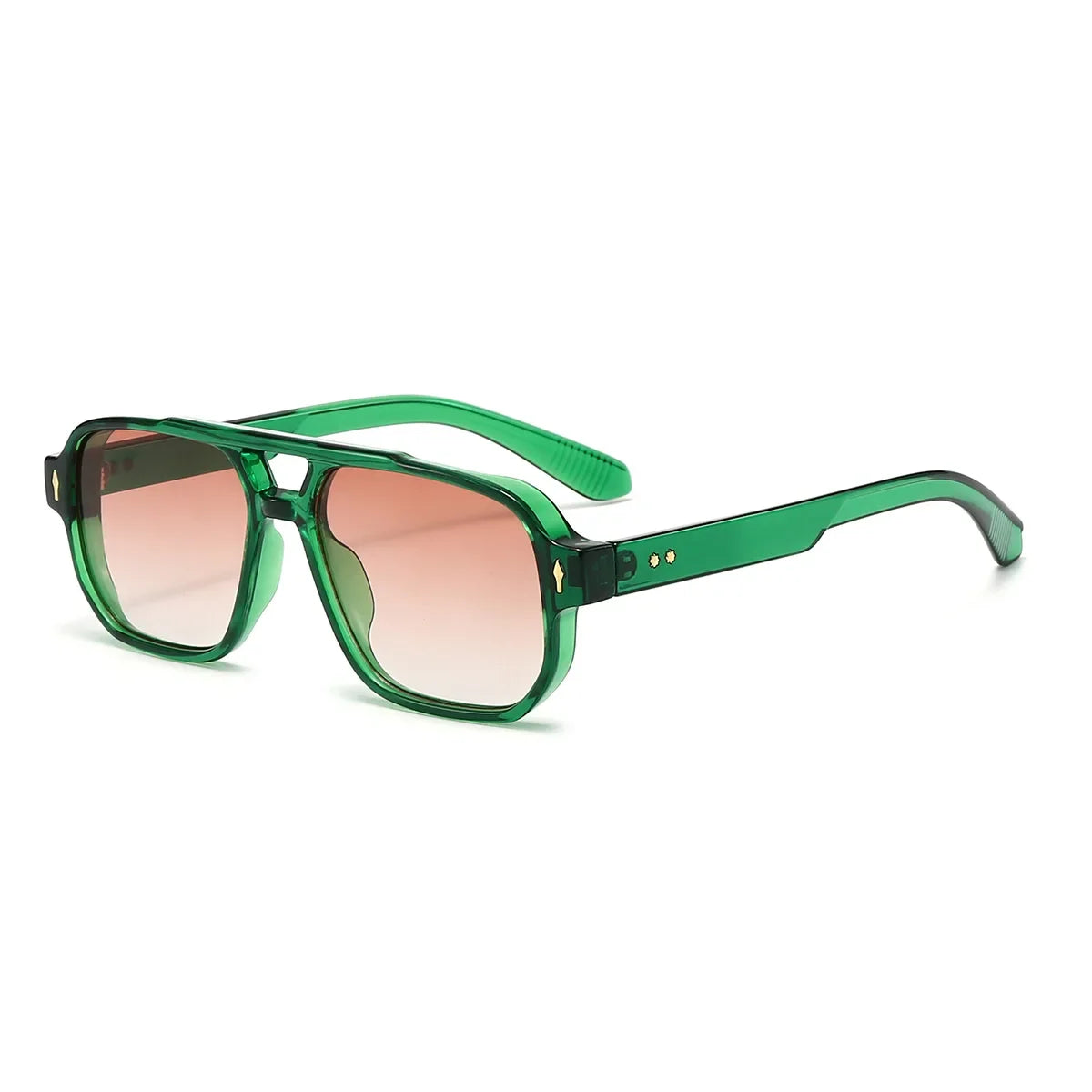 Vintage Double Bridges Men Square Sunglasses Fashion Green Ocean Lens UV400 Eyewear Women Trending Rivets Sun Glasses