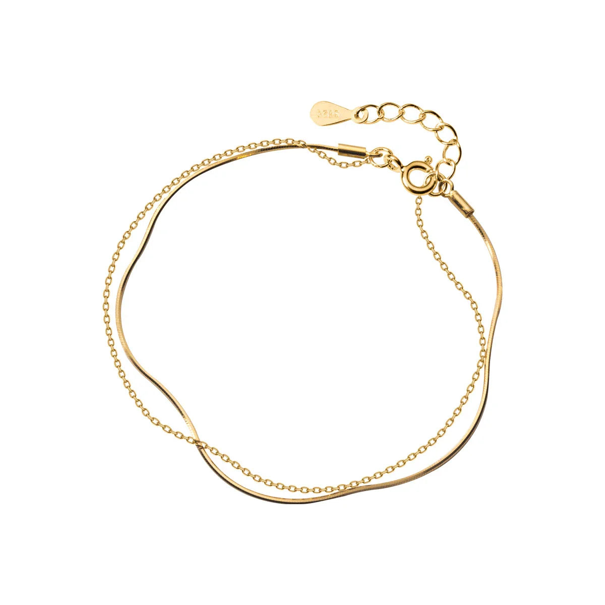 New 925 Sterling Silver Gold Color Double Layer Naked Chain Bracelet for Women Fashion Link Chain Original Fine Jewelry
