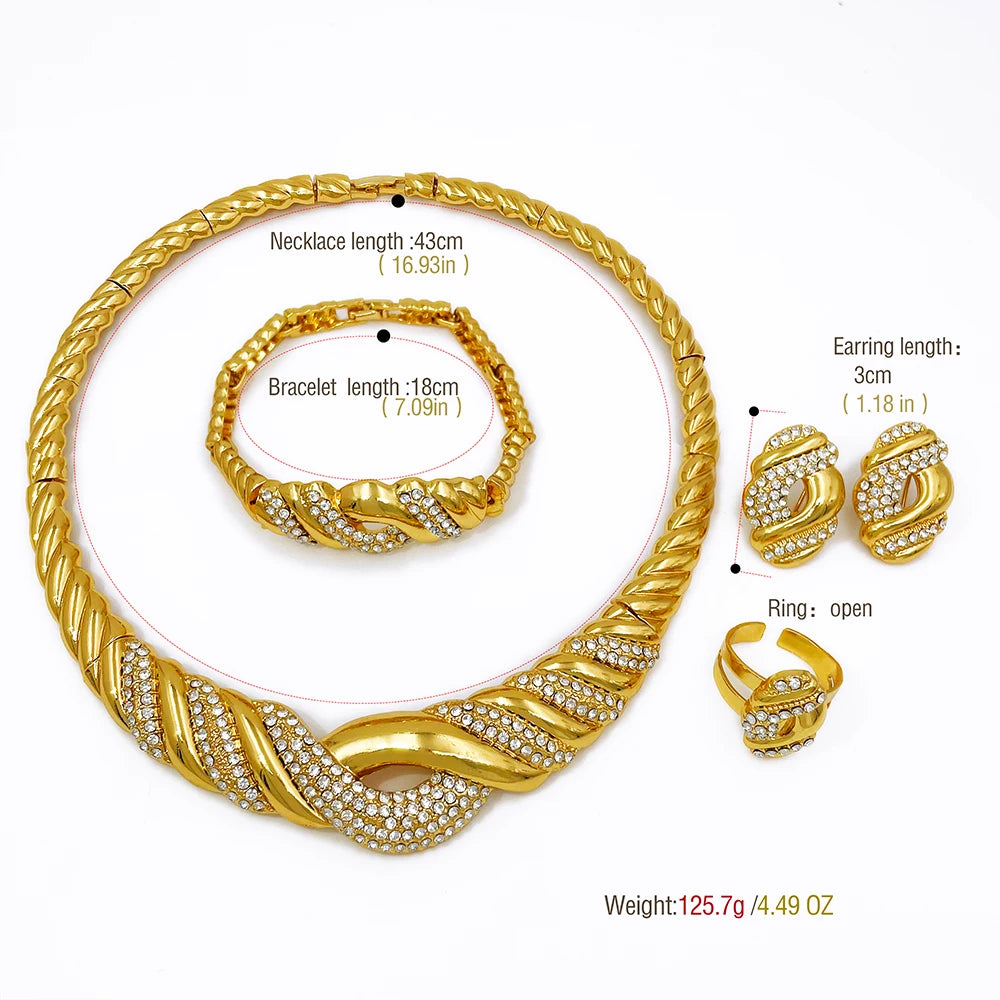 4 Pcs Wedding Jewelry Set Fine Zircon Necklace Bracelet Earring Ring For African Dubai Gold Plated Jewellery Accessories