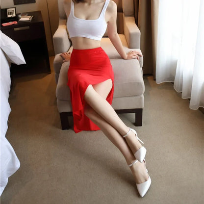 High Waist See Through Wrap Hips Pencil Long Skirts Sexy Casual Short Midi Skirt for Women Black White Night Club Street Wear