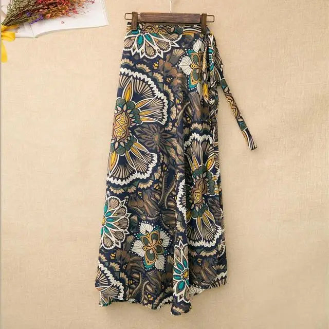 Wrap Skirts Women Casual Chiffon Tie-Waist Ruffle Wide Leg Loose