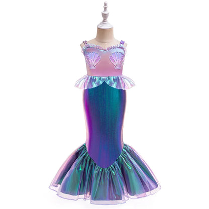Summer Little Mermaid Ariel Girl Dress Cosplay Carnival Halloween Costumes Birthday Party Princess Dress for Girls Mermaids Gown
