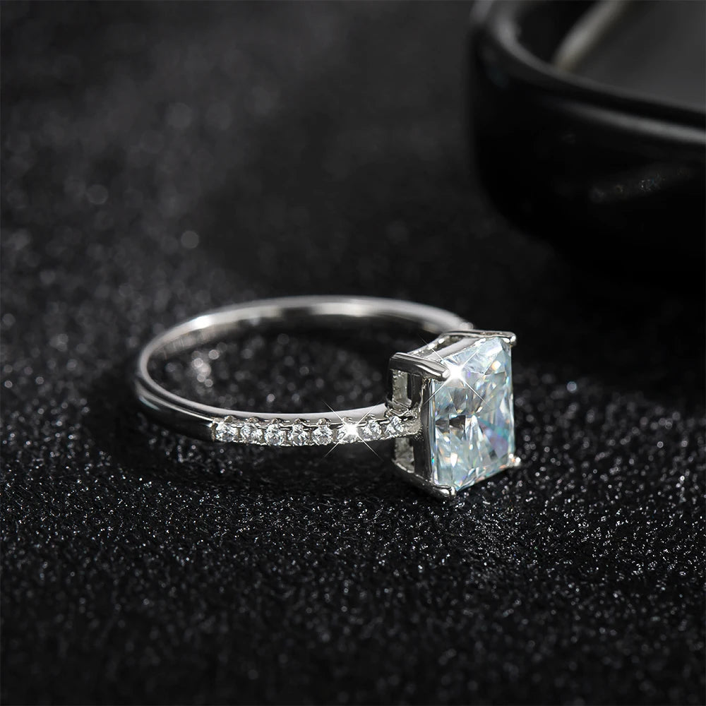 D VVS1 Radiant Moissanite Rings for Women 4 Prong Classic Trendy Fine Engagement Wedding Band GRA Certified 925 Sliver