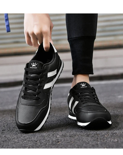 High Quality Men's Vulcanized Sneakers Leather Casual Shoes Breathable Mesh Men Tennis Shoes Male Flat Shoe Zapatillas Hombre