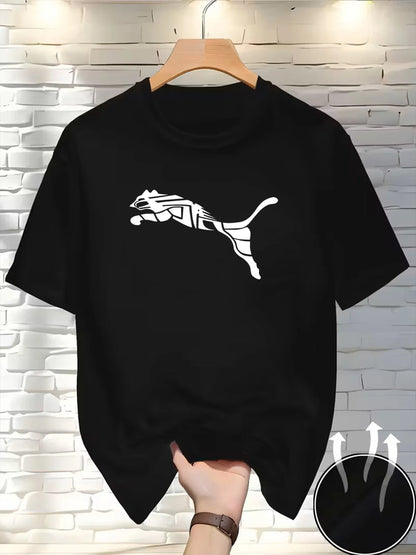 New Summer Luxury Men's Fashion Fox Leopard Print T-shirt Crewneck Casual Trend Y2K High-end High Quality Fitness Sports T-shirt