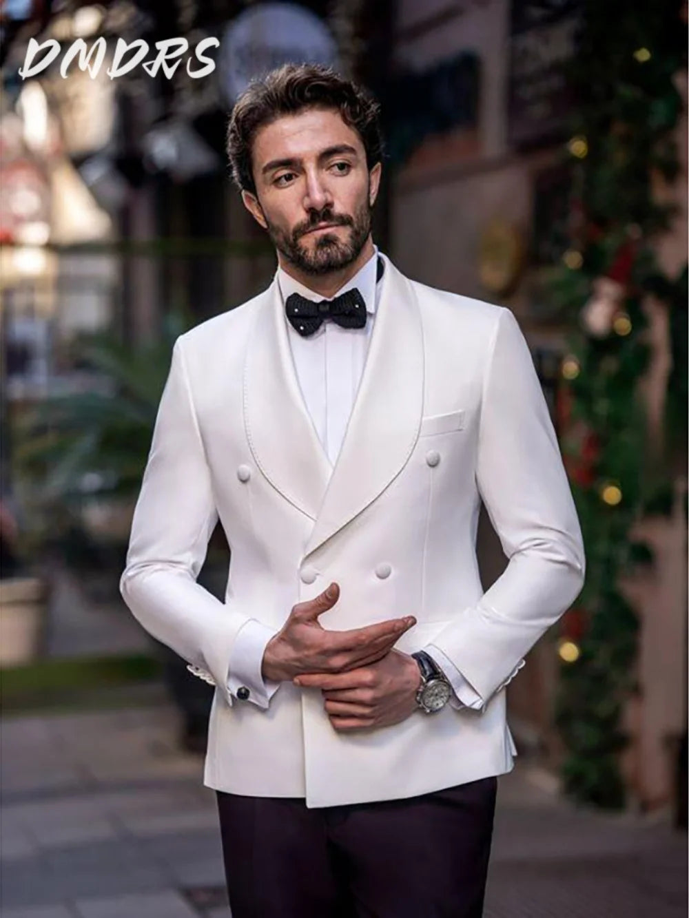 Handsome White Suit For Men Wedding Elegant Double Breasted Suits Formal Groom Suit Set Classic Jacket Vest Pants Wedding Suits