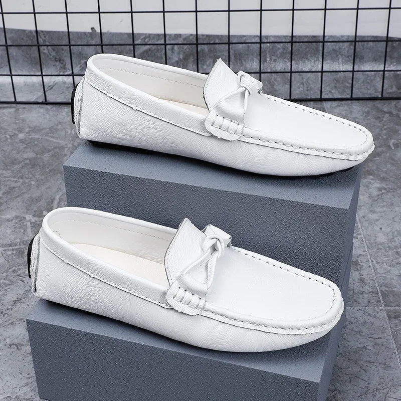 Genuine Leather Men Casual Shoes Black Mens Loafers Fashion Luxury Brand Lightweight Comfortable Slip on Boat Driving Shoes