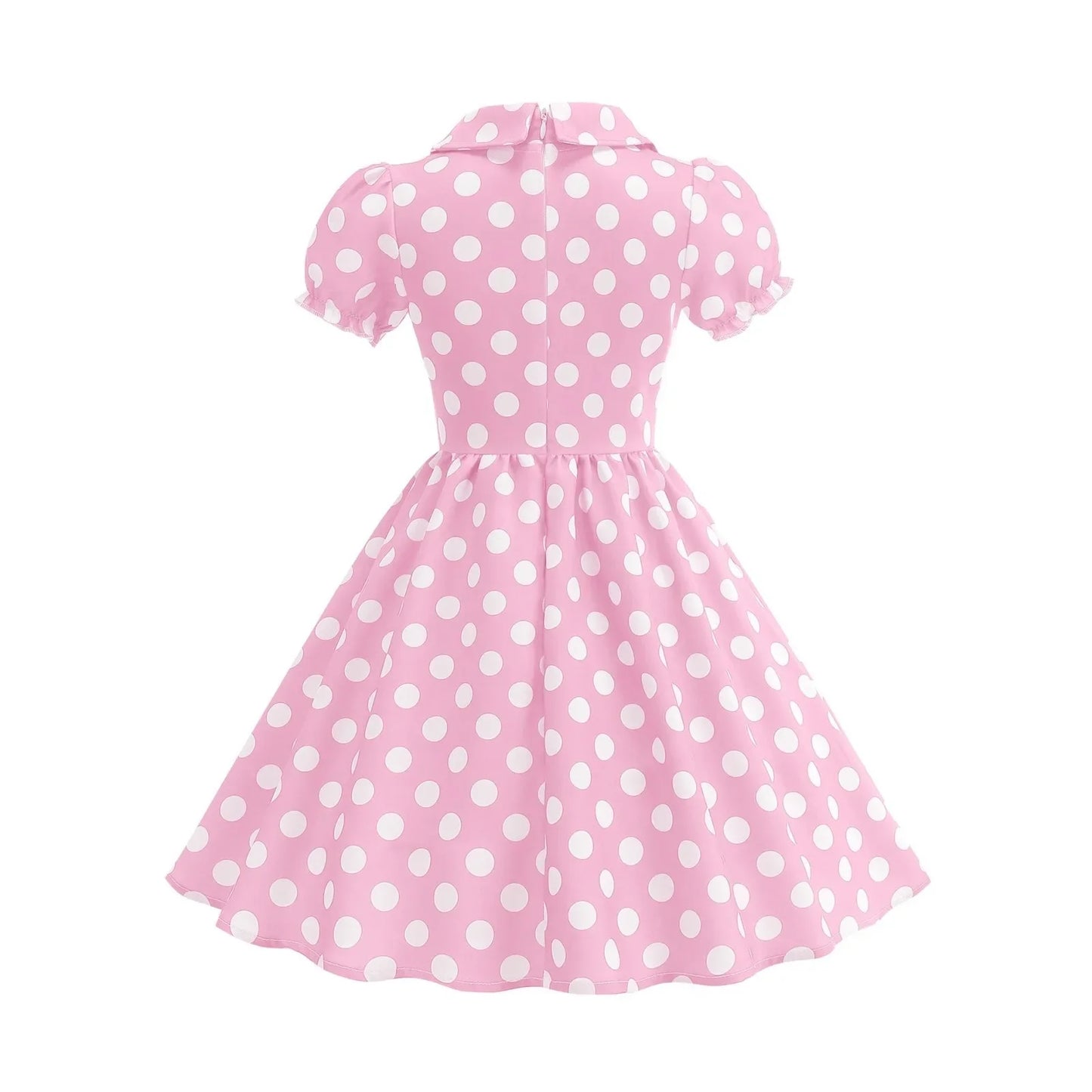New Fashion Kids Dress For Girls Polka Dot Short-sleeved Children Dress With Baby Collar Daily Girls Casual Costume