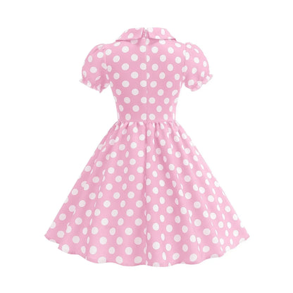 New Fashion Kids Dress For Girls Polka Dot Short-sleeved Children Dress With Baby Collar Daily Girls Casual Costume