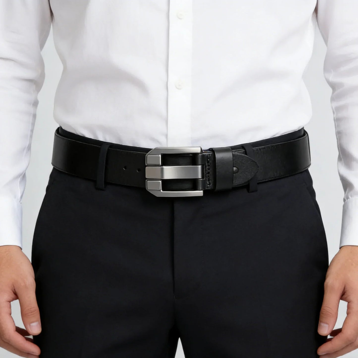 New Classic Luxury Vintage Men's Leather Belt - Black PU Material with Square Alloy Buckle - Perfect for Casual or Business Wear