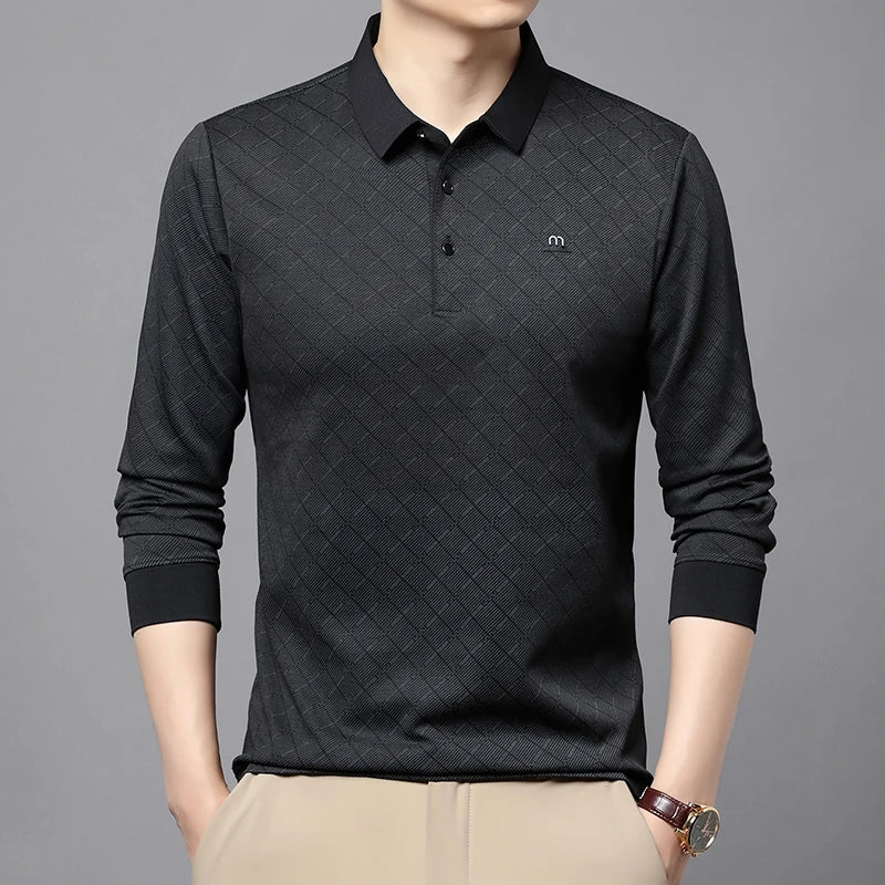Collar Long Sleeved Polo Shirt for Men in Spring and Autumn 2025 New Business and Leisure Versatile T-shirt