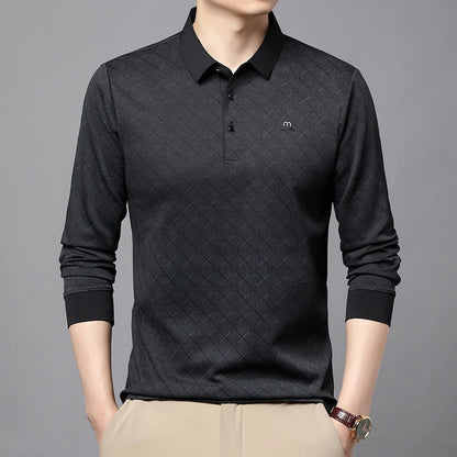 Collar Long Sleeved Polo Shirt for Men in Spring and Autumn 2025 New Business and Leisure Versatile T-shirt