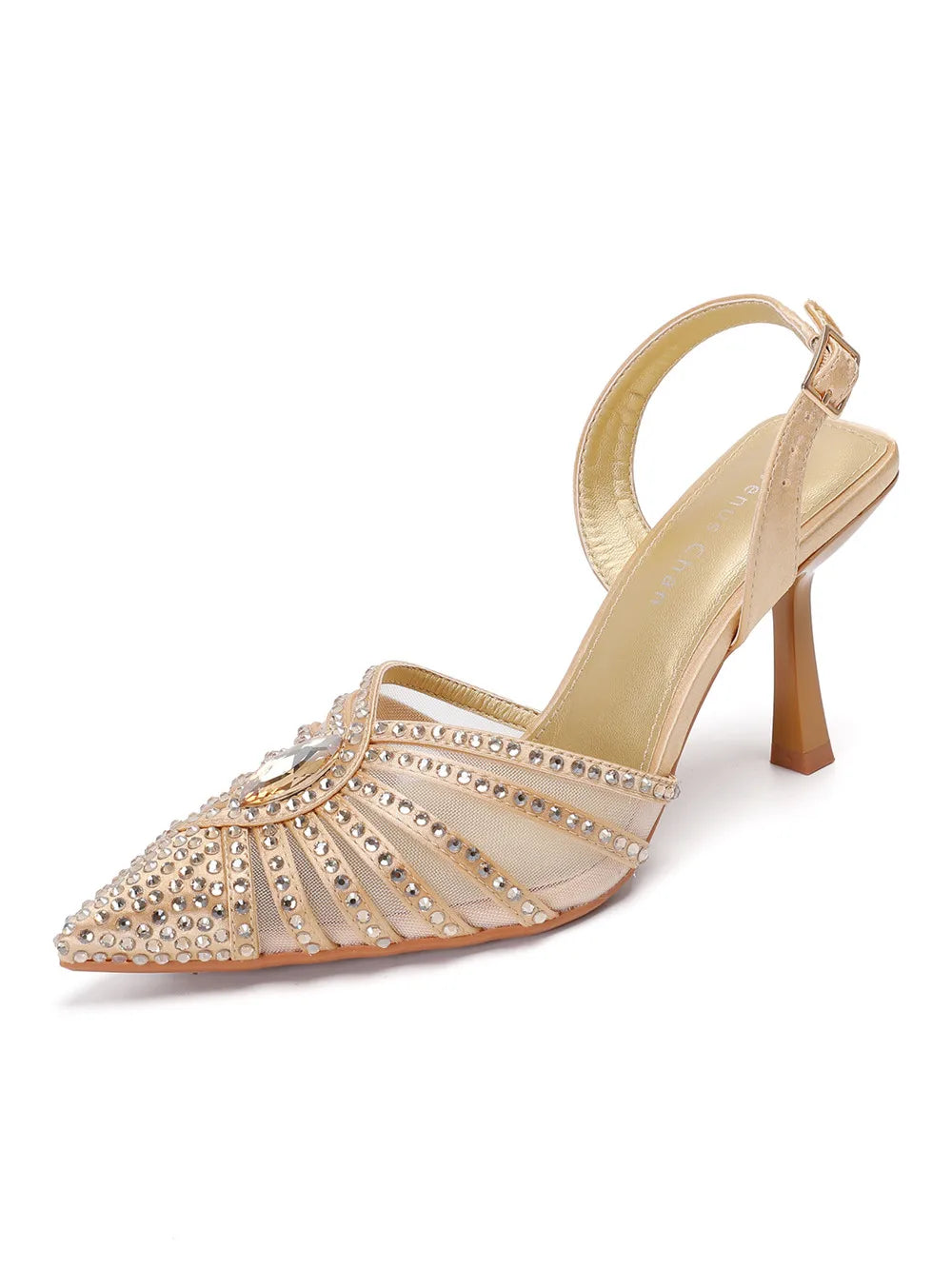 Elegant Fruit Green Women's Heels and Rhinestone Handbag Set - Italian Design for Weddings and Parties