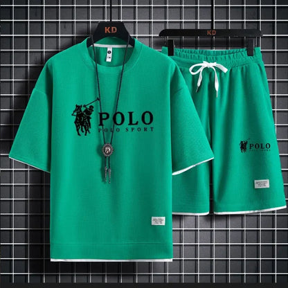 A two-piece set of men's short-sleeved T-shirt and sports shorts for summer fashion, breathability, fitness and casual jogging