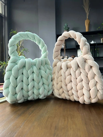 Velvet Bag DIY Hand Woven Bag Crystal Velvet Core Spun Yarn Woven Bag Hand-held Mailman Bag Velvet Handbag New