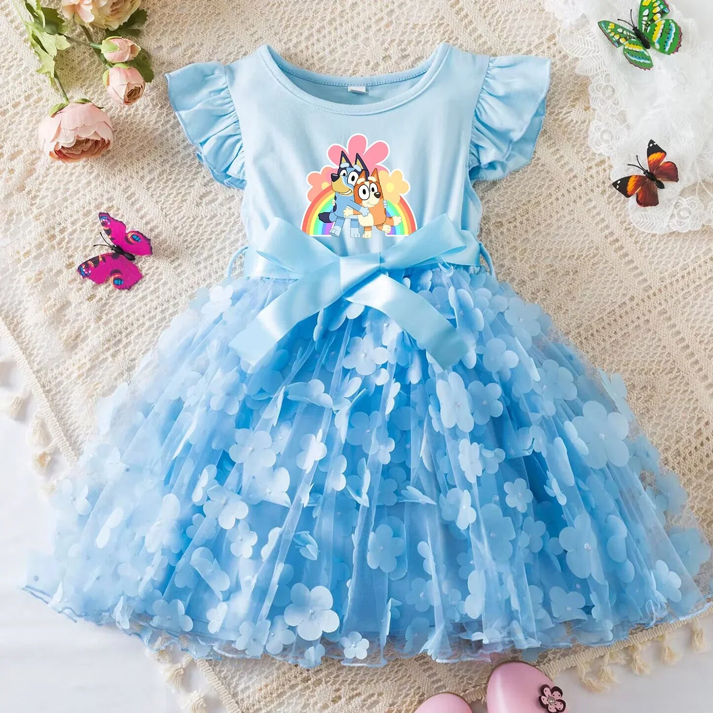Girls Summer Dress Cartoon Bow Tutu Dress 3D Butterfly Cute Cotton Party Casual Dress for Baby 2-6 Years