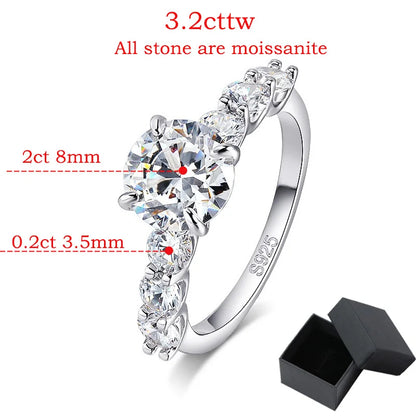 3.2CTTW Full Moissanite Wedding Rings for Women 7 Stones Sparkling Lab Diamond Band with Certificate S925 Sterling Silver