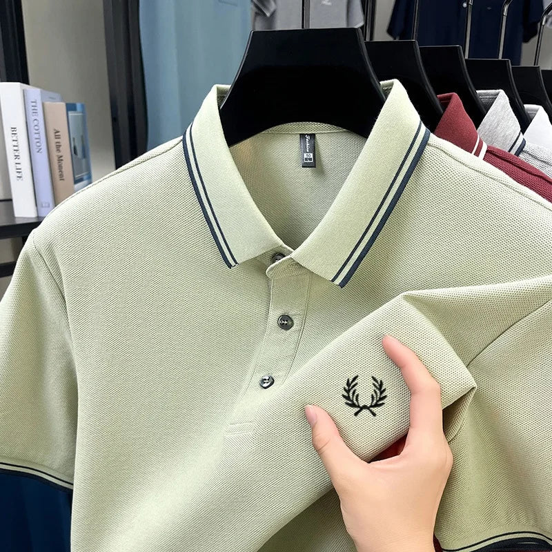 100% pure cotton embroidered new men's casual short sleeved polo shirt, fashionable, breathable, comfortable and versatile top