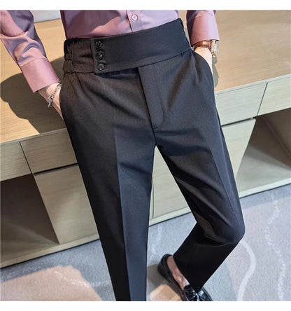 Men Summer Boutique Suits Pants Male Formal Wear Trousers Quality Men British Style Ice Silk Fabric Business Casual Suit Pants