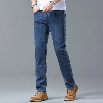 High Quality Spring Autumn Men's Slim Jeans Stylish Casual Stretch Fabric Denim Pants Classic Trousers Smoke Gray Plus Size 40