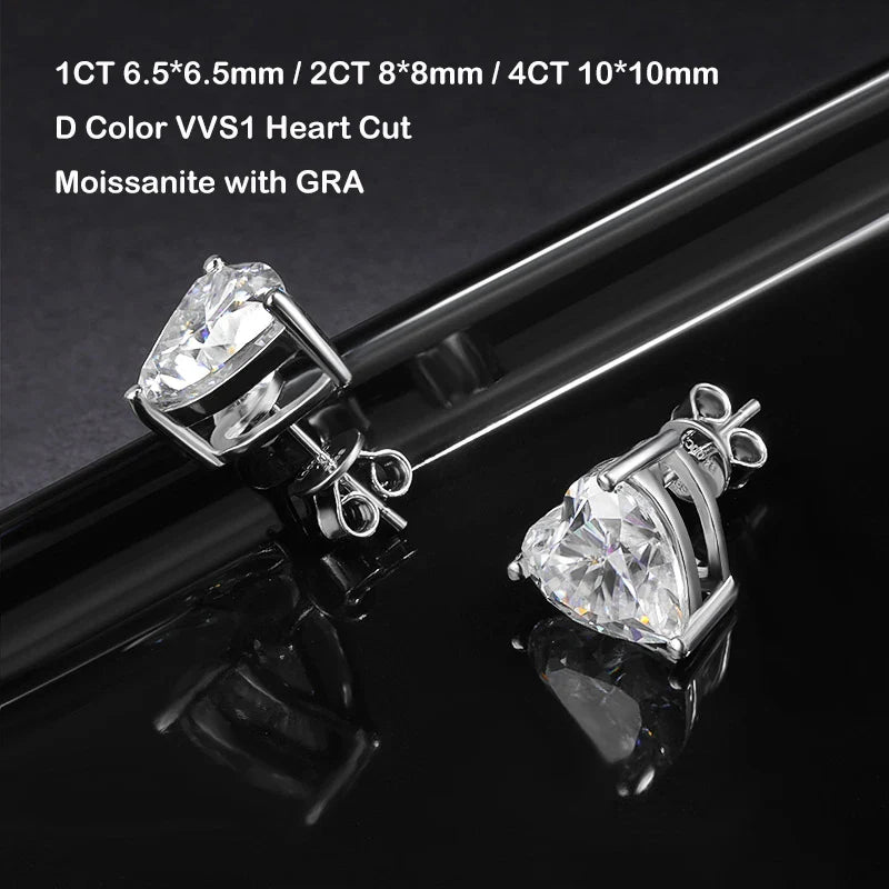 GRA Certified 1-4CT D Color VVS1 Heart Cut Moissanite Earrings For Women 925 Silver Pass Diamond Test Wedding Ear Studs