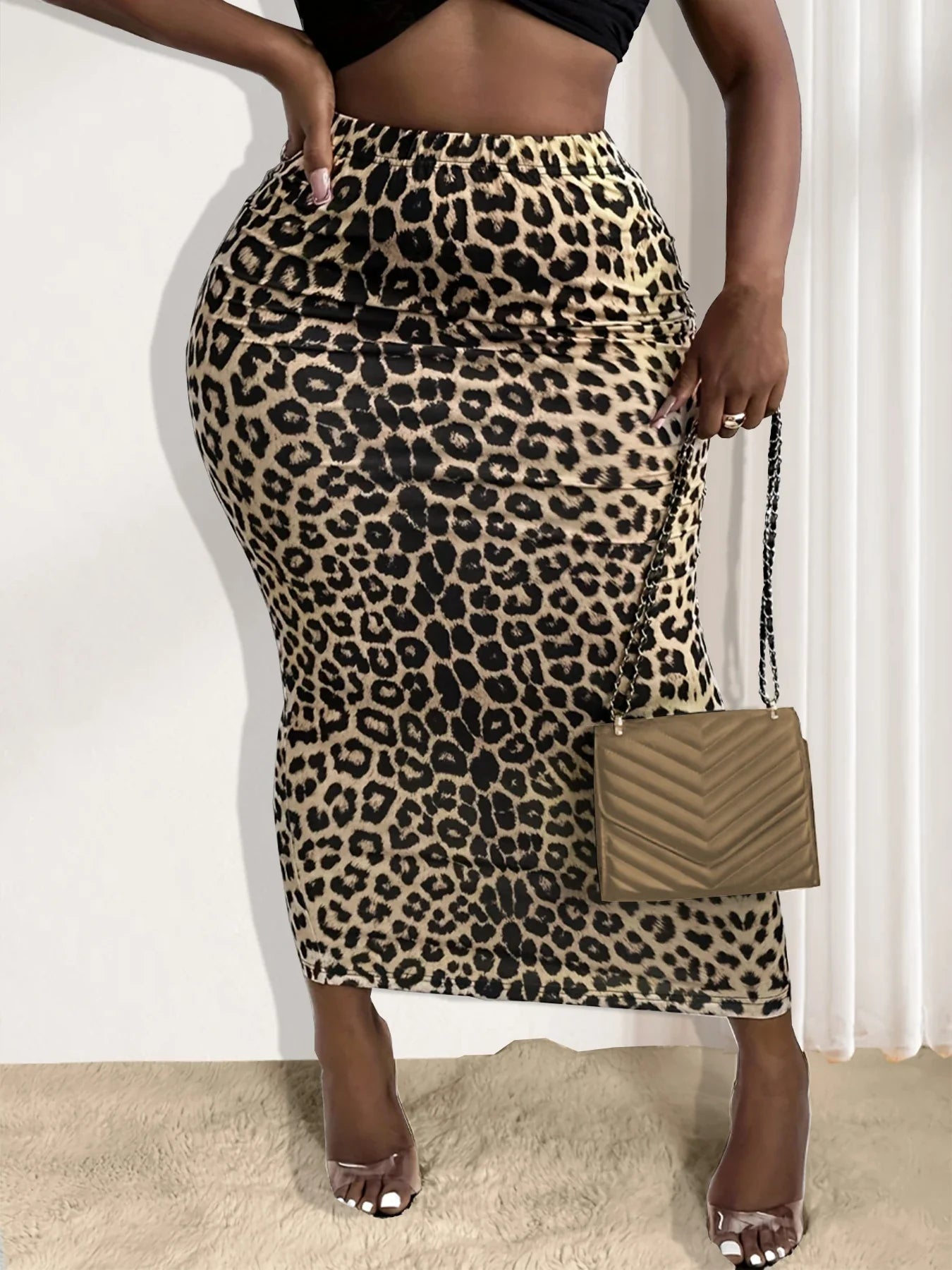 Leopard Print Bodycon Skirt Elegant High Waist Skirt For Spring & Summer Womens Clothing