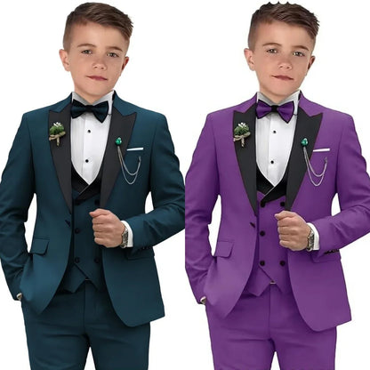 Newest Kids Suit Set 2-14 Years Single Button Boy's 4 Pieces Formal Suits Blazer Vest Pants Wedding Guest Tuxedo Piano Suit