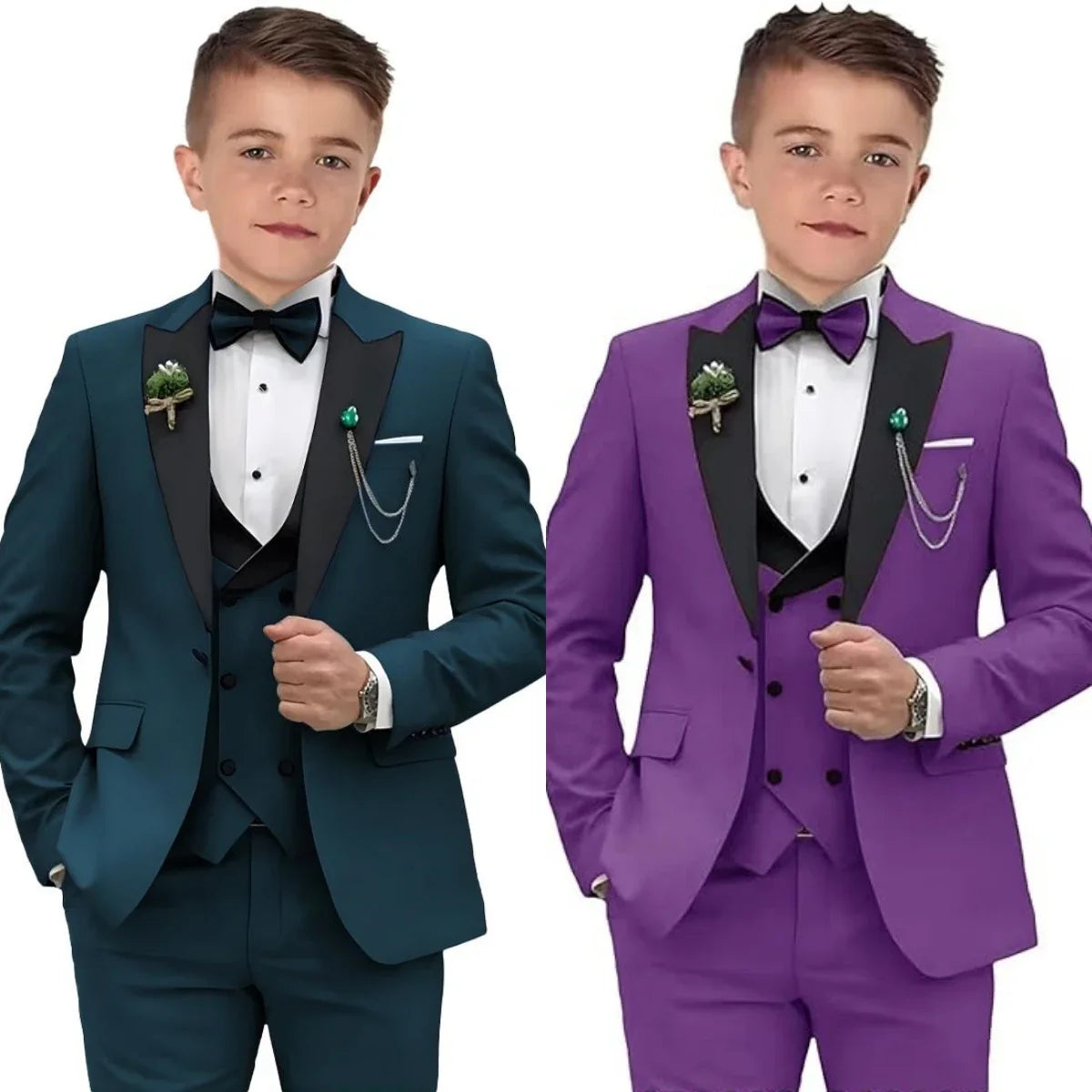 Autumn New Arrival Kids Formal Suit Set, 3 Pieces Velvet Notched Lapel Neck , Matching Vest and Pants, Boy's Tuxedo Set