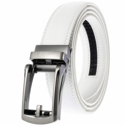 3.5cm White Color Click Belt for Men Unisex Genuine Leather Waist Straps for Jeans Automatic buckle Belts