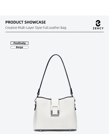Genuine Leather White Designer Noble Shopper Shoulder Bag Commuter Large Bucket Handbag Women Tote Bucket Cross Body Bag