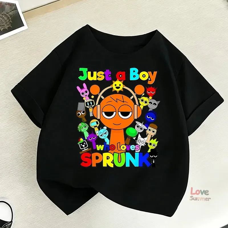 Set of 2 Pieces of T-Shirt and Shorts Sprunki for Kids, Anime Design, Pants Suit for Boys and Girls, Kawaii Summer Outfits