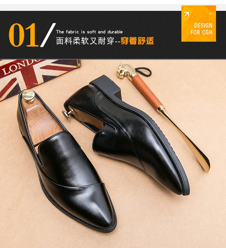 Casual Leather Shoes Large Size Men Business Shoes 2026 New Slip on Pointed leather Loafers Hand Polished Leather Casual Shoes